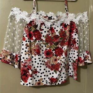 SHEIN Floral and Polka Dot Off-Shoulder Blouse